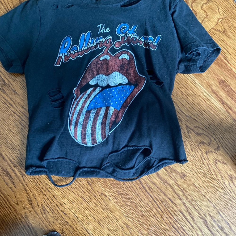 Rolling Stones crop  ripped tee